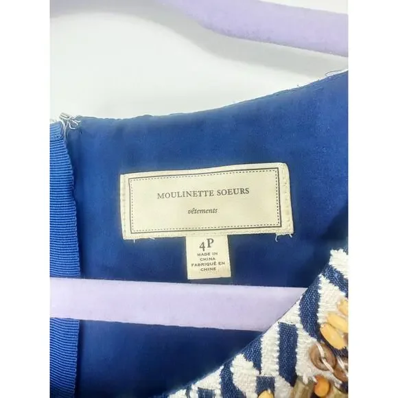 Anthropologie Beaded Blue and White Maison Souers Dress Size 4 Petite - Picture 9 of 11